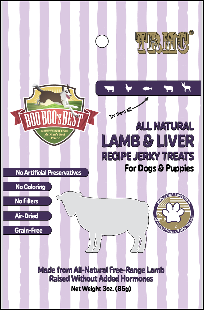 Boo Boo's Best Lamb Liver Jerky Dog Treats 3oz Product Packaging Image