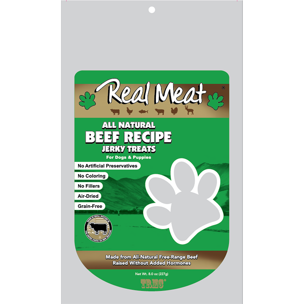 Beef Jerky Dog Treats 8oz Product Packaging Image