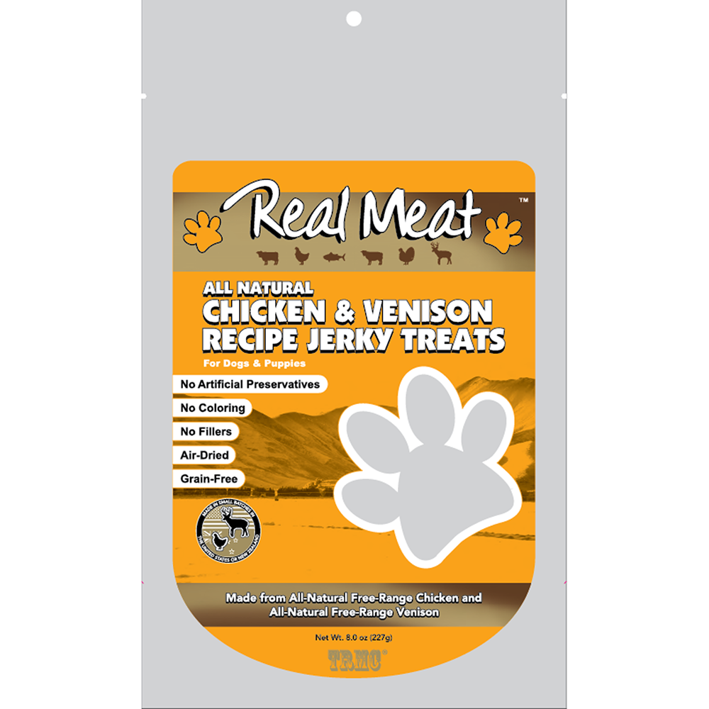 Chicken Venison Treats 8oz Product Packaging Image